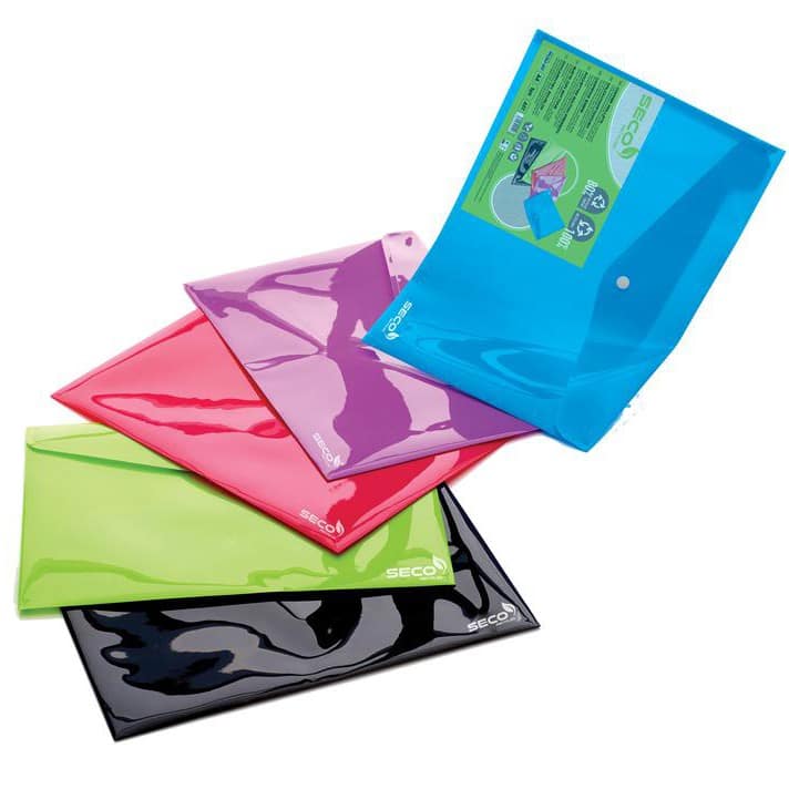 Seco Popper Wallet PPLSA4-AST A4 PP (Polypropylene) Landscape 0.5 cm (D) x 38 cm (H) Assorted Pack of 5