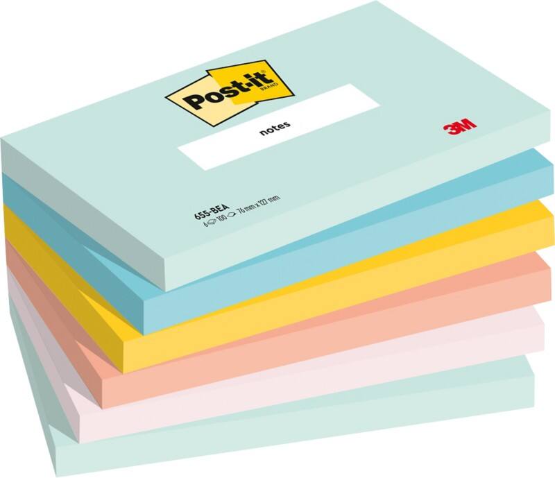 Post-it Sticky Notes 127 x 76 mm 655MTDR Assorted 6 Pads of 100 Sheets