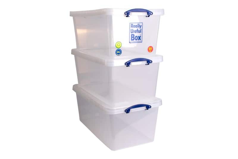Really Useful Box PP (Polypropylene) Storage Box 82 L Transparent 33.5 x 82 x 44 cm Pack of 3