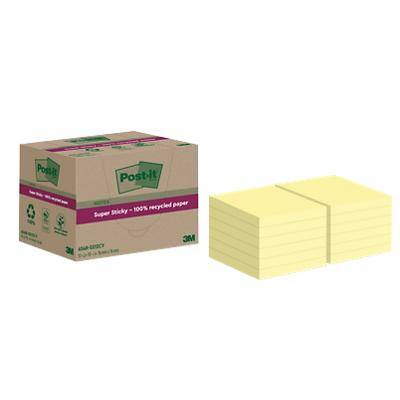 Post-it Super Sticky Recycled Notes 76 x 76 mm Canary Yellow 70 Sheets Pack of 12 Pads