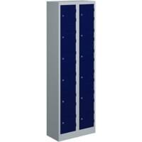 Bisley Primary Steel Locker 6 Doors Steel 600 x 450 x 1,800 mm Light Grey, Oxford Blue