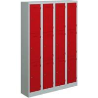 Bisley Primary Steel Locker 3 Doors Steel 1,200 x 450 x 1,800 mm Light Grey, Cardinal Red