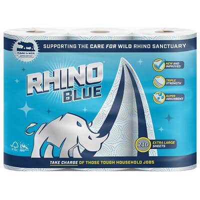 Rhino Kitchen Roll 3 Ply White 3 Rolls of 70 Sheets