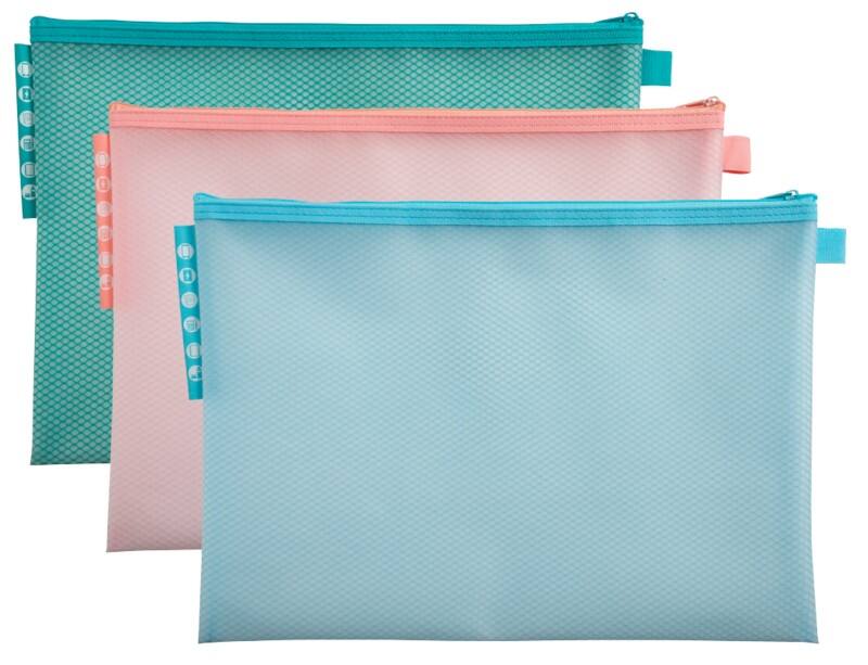 Exacompta Kreacover Zip Lock Bag 37150E Zip PP (Polypropylene), EVA (Ethylene-Vinyl Acetate) Landscape 35.5 (W)0.4 (D)25.5 (H) cm Assorted Pack of 3