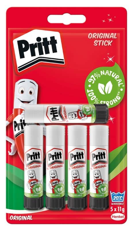 Pritt Stationery Glue Stick Non-permanent White Clear Pack of 5 of 11 g