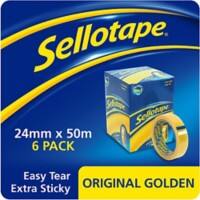 Sellotape Sticky Tape 1629146 Transparent 24 mm (W) x 50 m (L) Polypropelene Low Noise Pack of 6