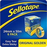 Sellotape Sticky Tape 1629146 Transparent 24 mm (W) x 50 m (L) Polypropelene Low Noise Pack of 6