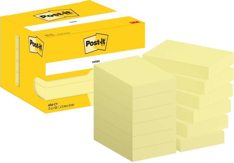 Post-it Sticky Notes 656-CY  51 x 76 mm 100 Sheets Per Pad Yellow Pack of 12