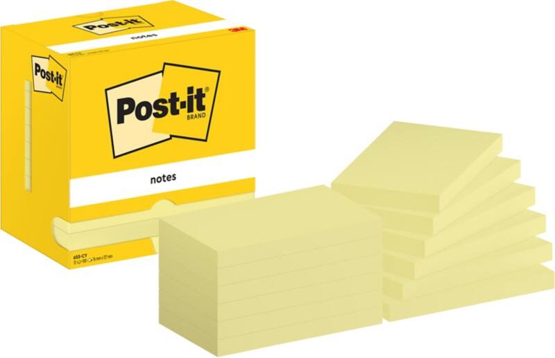 Post-it Sticky Notes 655-CY 76 x 127 mm 100 Sheets Per Pad Yellow Pack of 12