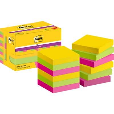 Post-it Super Sticky Notes 622-12SS-CARN 47.6 x 47.6 mm 90 Sheets Per Pad Green, Pink,Yellow Square Plain Pack of 12