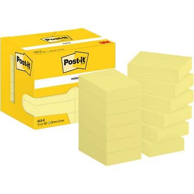 Post-it Sticky Notes 653-E 38 x 51 mm 100 Sheets Per Pad Yellow Pack of 12