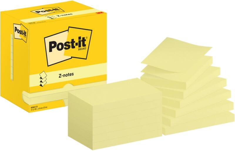 Post-it Sticky Z-Notes R350 CY 67 x 127 mm 100 Sheets Per Pad Yellow Pack of 12