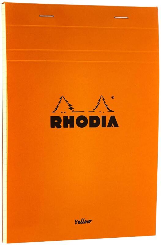 Rhodia Legal Pad 16260C A5 Squared Stapled Top Bound Cardboard Hardback Yellow Perforated 80 Pages