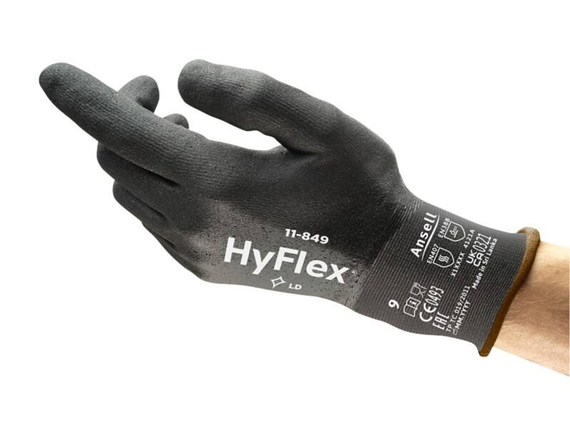 Ansell HyFlex Mechanical Protection Non-Disposable Handling Gloves Foam, Nitrile Size 8 Black 12 Pairs