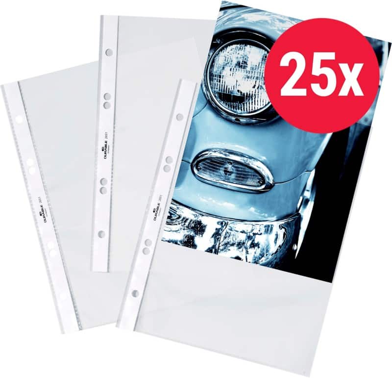 DURABLE Business Punched Pockets  A5 Clear Transparent 60 microns PP (Polypropylene) Top Opening 6 Holes 2651 Pack of 25
