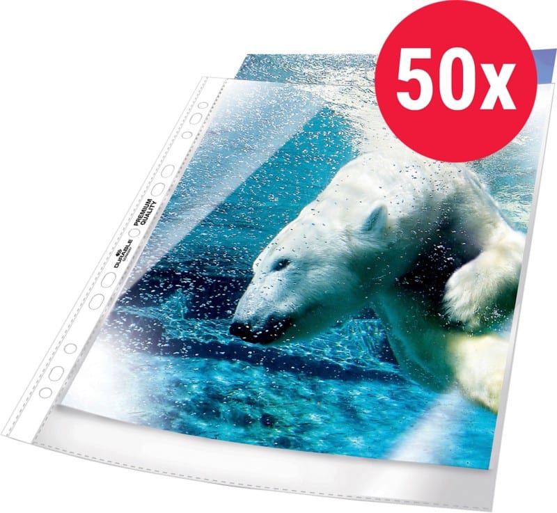 DURABLE Premium Punched Pockets  A4 Clear 80 microns PP (Polypropylene) Top Opening 11 Holes 2677 Pack of 50