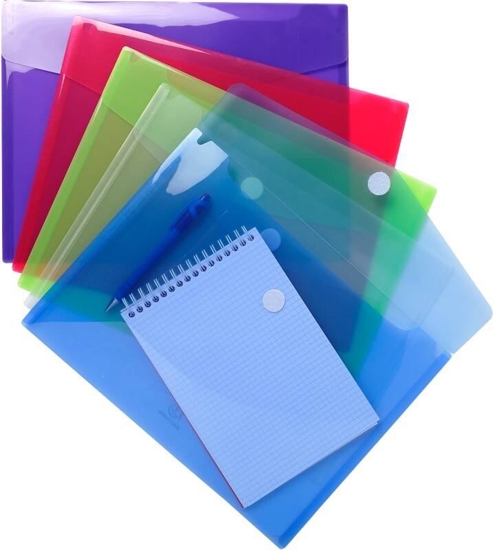 Exacompta Document Wallet 56420E Velcro fastener Polypropylene Portrait and Landscape 24.5 (W) x 33.5 (D) x 1.2 (H) cm Assorted Pack of 5