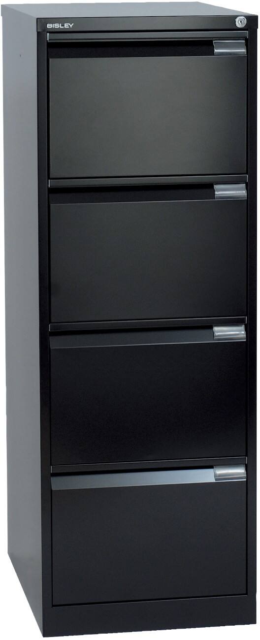 Bisley Steel Filing Cabinet 4 Drawers Lockable 470 x 622 x 1,321 mm Black