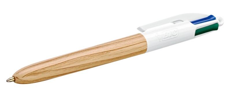 BIC 4 Colours Wood Retractable Ballpoint Pen Multicolour 0.4 mm Medium Ballpoint Refillable