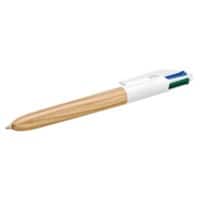BIC 4 Colors Wood Style Ballpoint Pen in Wood Finish, Black, Blue, Green, Red 0.4 mm Refillable