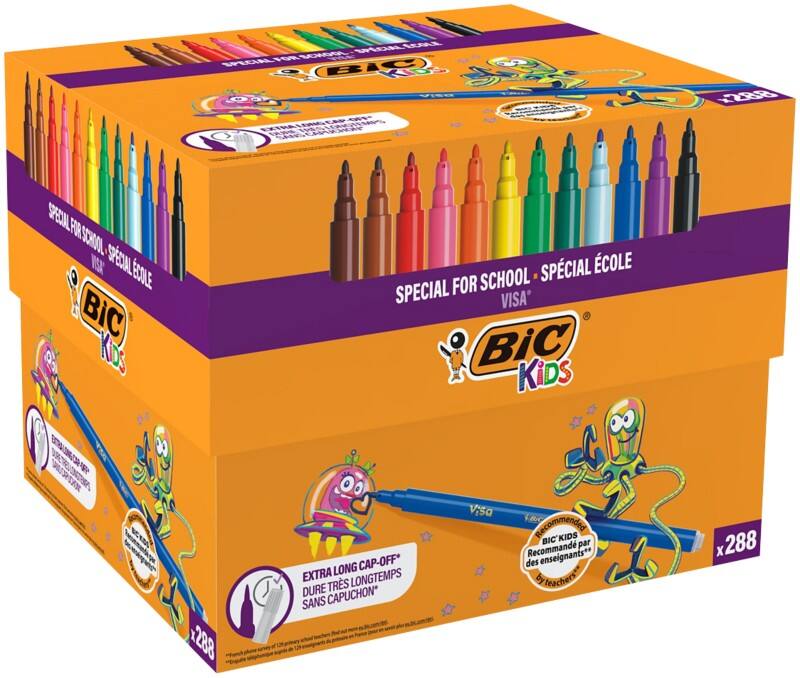 BIC VISA Felt Tip Pen  -   Fine Assorted 28Pack of 8