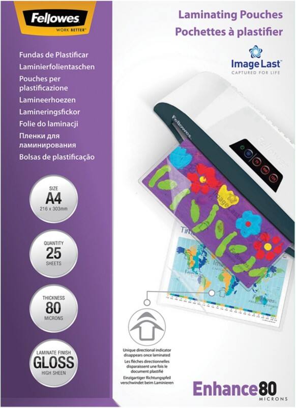 Fellowes ImageLast Laminating Pouches A4 Glossy 80 micron Transparent Pack of 25