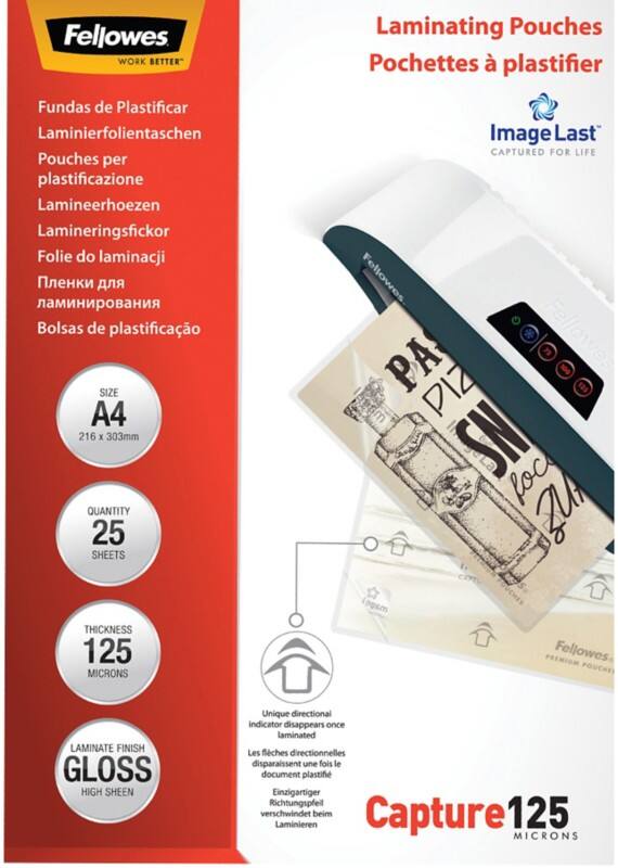 Fellowes ImageLast Laminating Pouches A4 Glossy 125 micron Transparent Pack of 25