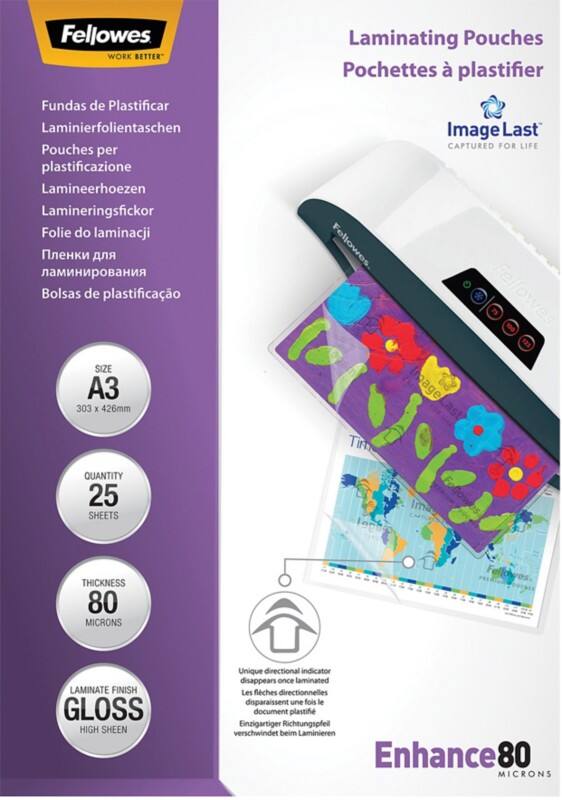 Fellowes ImageLast Laminating Pouches A3 Glossy 80 micron Transparent Pack of 25