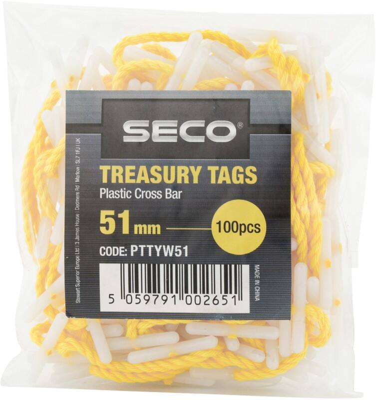 Seco Treasury Tags 51 mm Yellow Plastic Pack of 100