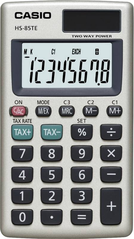 Casio HS-85TE Pocket Calculator 8 Digit Display Silver