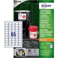 Avery Laser, Inkjet Resistant Labels B7651-20 adhesive A4 White 21 x 38 mm 1300 Sheets of 65 Labels