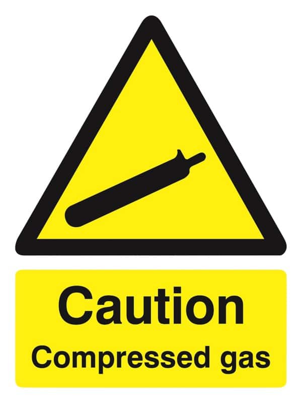 Seco Health and Safety Sign Caution Compressed Gas Self Adhesive Self-Reinforced Polymer (SRP) 15 x 20 cm