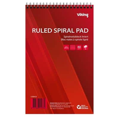 Viking Notepad 125 x 200 mm Ruled Spiral Top Bound Paper Soft Cover Red 100 Pages Pack of 5