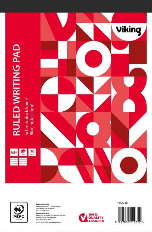Viking Notepad A5+ Ruled Top Bound Paper Soft Cover Red Perforated 100 Pages Pack of 5