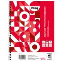 Viking Notebook A5+ Squared Twin Wire Side Bound Paper Soft Cover Red Perforated 160 Pages Pack of 5