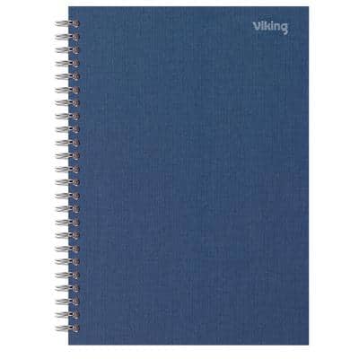 Viking Notebook A5 Ruled Twin Wire Side Bound Paper Hardback Navy Blue Perforated 160 Pages