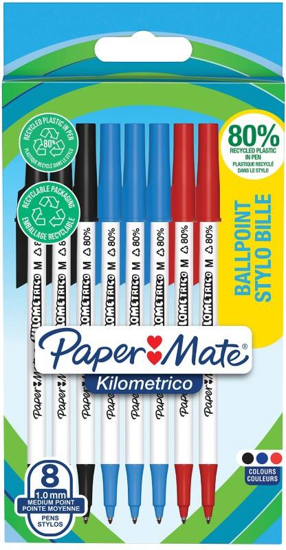 Papermate Kilometrico Ballpoint Pen Assorted 0.7 mm Medium Ballpoint  Pack of 8