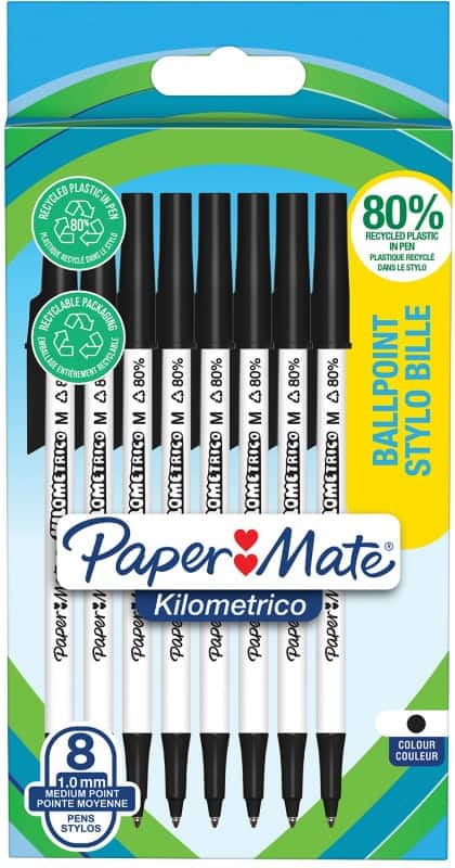 Papermate Kilometrico Ballpoint Pen Black 0.7 mm Medium Ballpoint Pack of 8