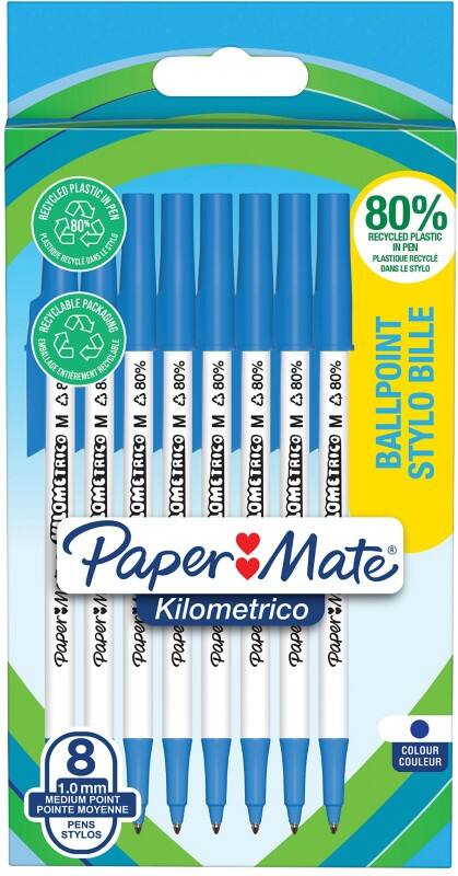 Papermate Kilometrico Ballpoint Pen Blue 0.7 mm Medium Ballpoint  Pack of 8