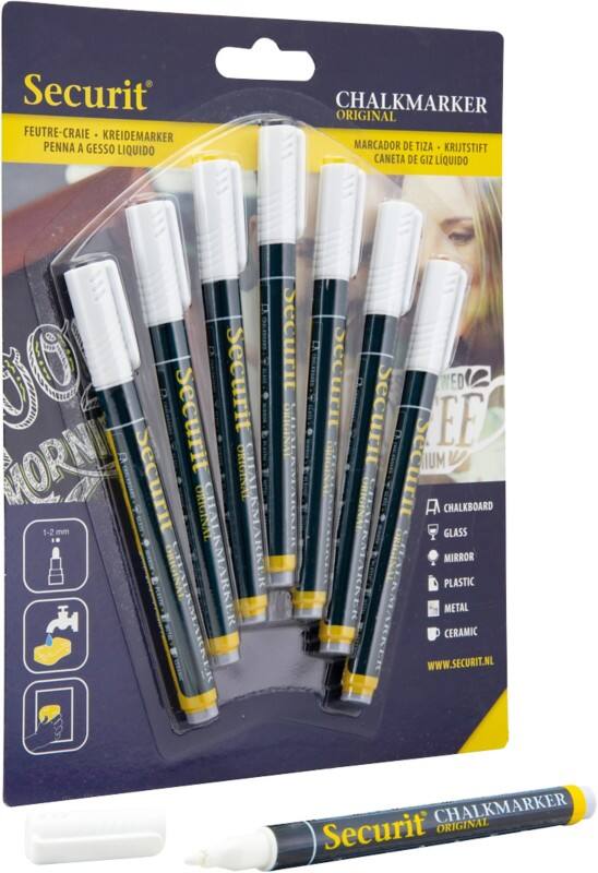 Securit BL-SMA100-V7-WT Chalk Marker White Fine Chalk 1 - 2 mm Pack of 7