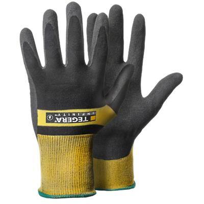 TEGERA Infinity Non-Disposable Precision Gloves Nitrile, Nylon Size 8 Black, Yellow 6 Pairs
