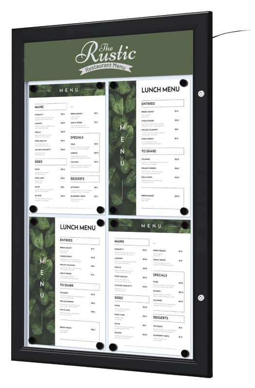 SHOWDOWN Menu Board Magnetic A4 Wall Mounted with Screws Lockable 50.5 (W) x 77.9 (H) cm Black