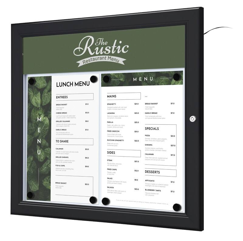 SHOWDOWN Menu Board Magnetic A4 Wall Mounted with Screws Lockable 50.5 (W) x 47.7 (H) cm Black