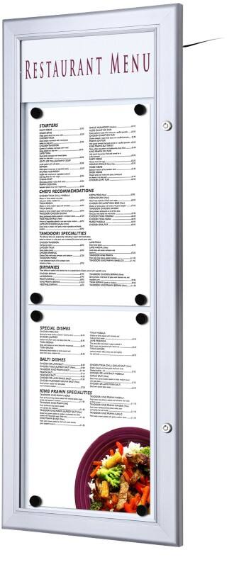 SHOWDOWN Menu Board Magnetic A4 Wall Mounted Lockable 29 (W) x 77.9 (H) cm Silver