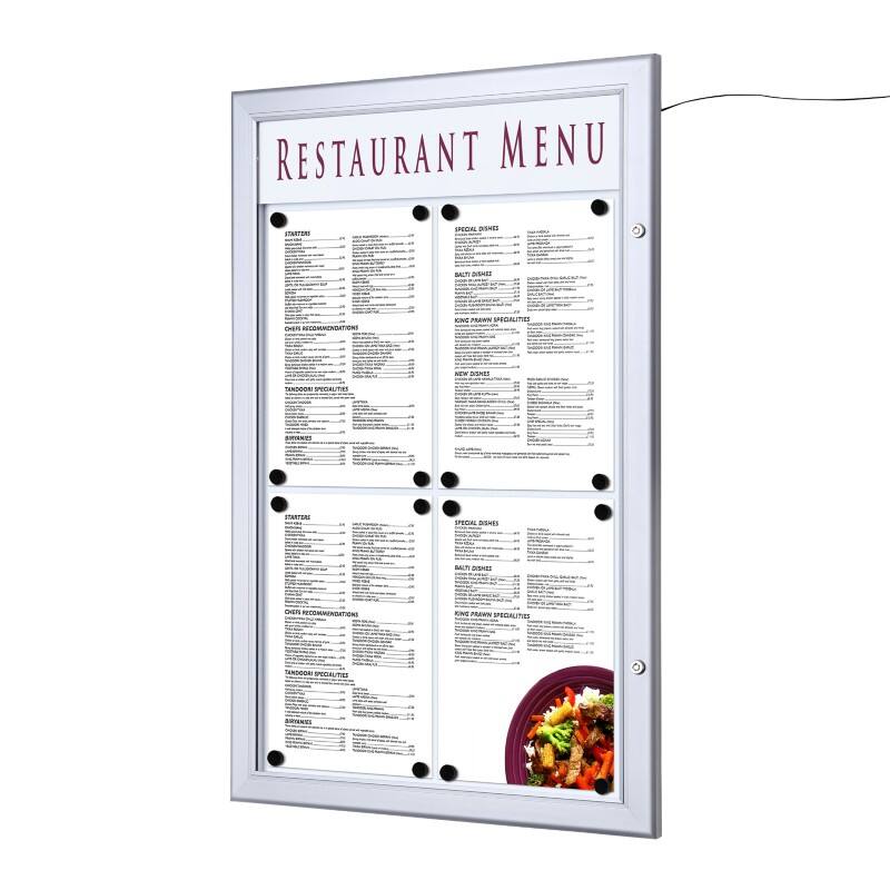 SHOWDOWN Menu Board Magnetic A4 Wall Mounted Lockable 50.5 (W) x 77.9 (H) cm Silver