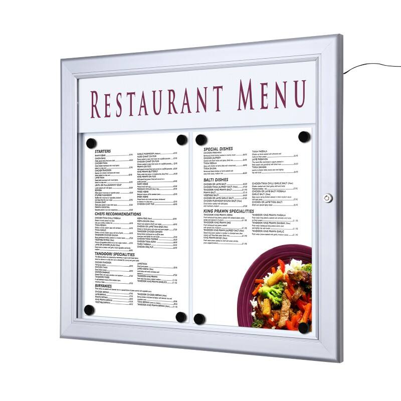 SHOWDOWN Menu Board Magnetic A4 Wall Mounted Lockable 50.5 (W) x 47.7 (H) cm Silver