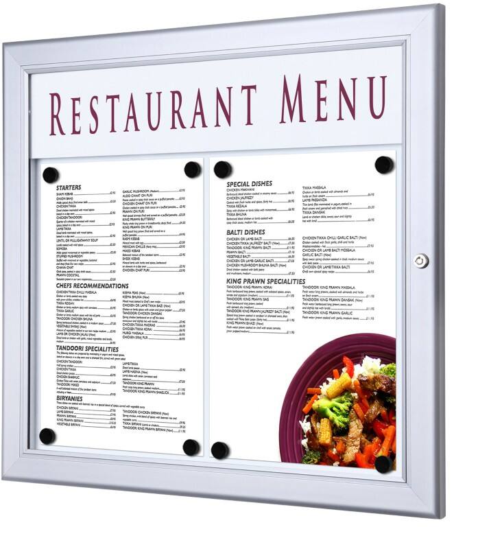 SHOWDOWN Menu Board Magnetic A4 Wall Mounted with Screws Lockable 50.5 (W) x 47.7 (H) cm Silver