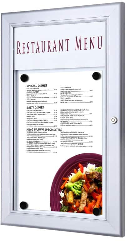 SHOWDOWN Menu Board Magnetic A4 Wall Mounted with Screws Lockable 29 (W) x 47.7 (H) cm Silver