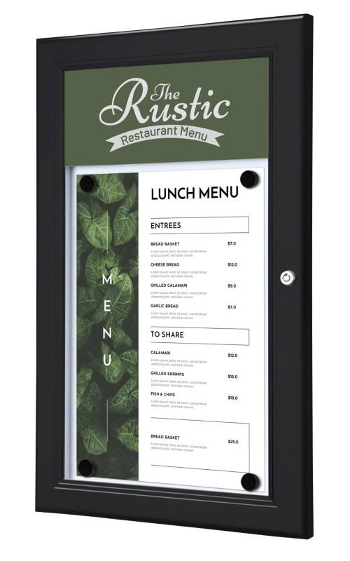 SHOWDOWN Menu Board Magnetic A4 Wall Mounted with Screws Lockable 29 (W) x 47.7 (H) cm Black