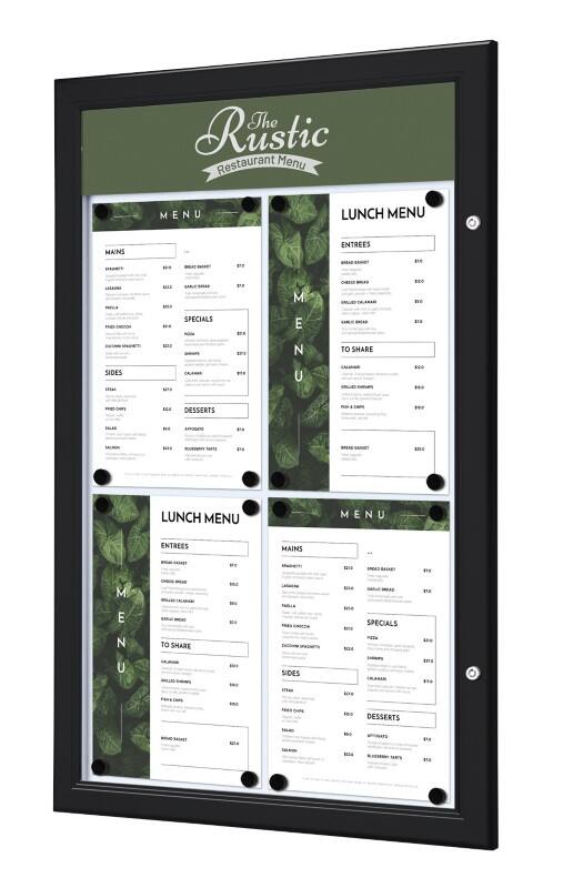 SHOWDOWN Menu Board Magnetic A4 Wall Mounted with Screws Lockable 50.5 (W) x 77.9 (H) cm Black